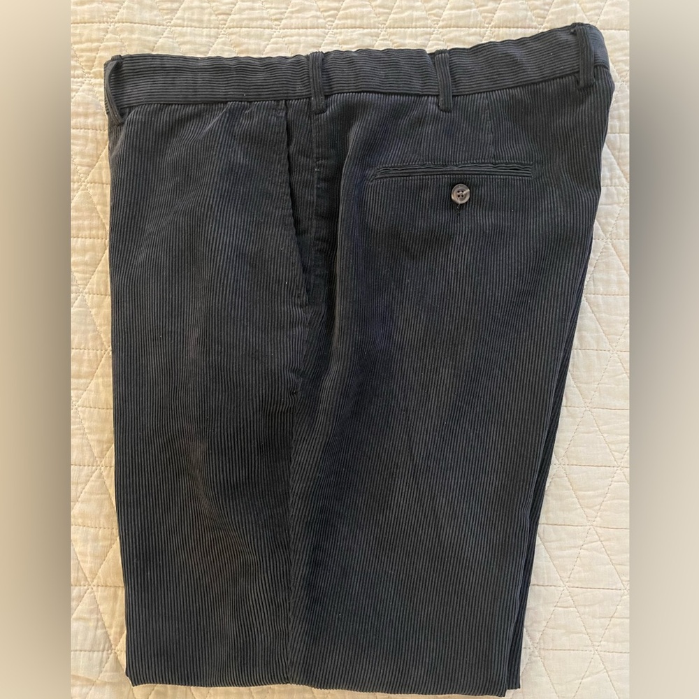 PETER MILLAR NANOLUXE Flat Front Corduroy‎ Pant in Midnight Navy Size 38 $145